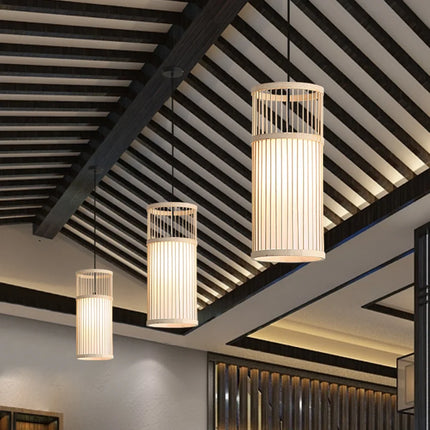 Lustre suspension en bambou tissé main et rotin osier — LZ4Q9T1