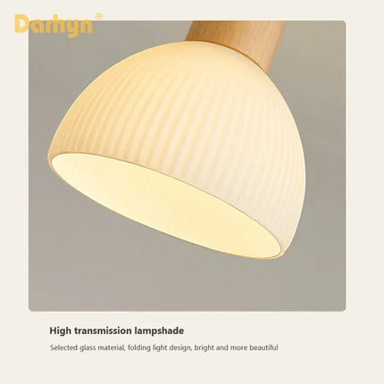Lustre en bois avec abat-jour en verre simple — LZ4X9T