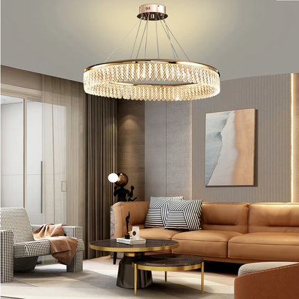 Lustre LED en cristal à anneaux multiples et formes losange et rond — LZ4X9P2