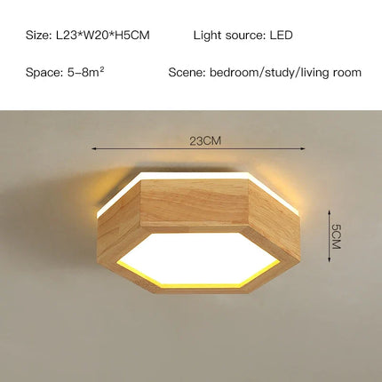 plafonnier en bois design moderne hexagonal avec éclairage LED