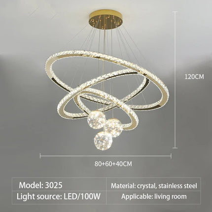 Lustre LED moderne anneau étoile en cristal doré et verre — LZ4X9T