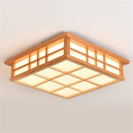 Plafonnier carré en bois japonais LED pour salon et cuisine — LZ4X9QJ