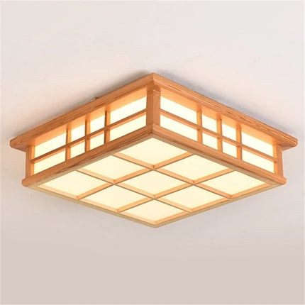 Plafonnier carré LED en bois style japonais pour restaurant — LZ4X9P2
