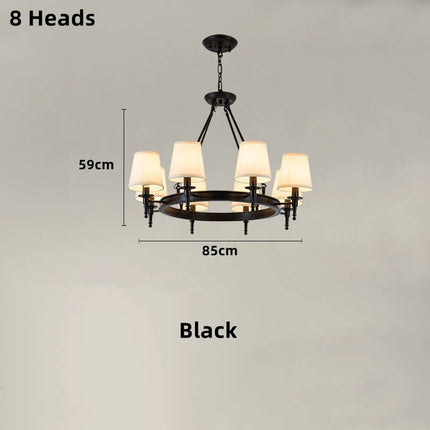 lustre classique américain en fer forgé avec abat-jour tissu