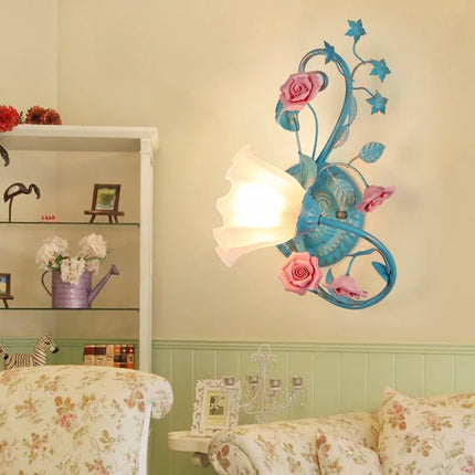 Plafonnier rétro en céramique décor fleurs et plantes lumineuses — LZ4X9Q7N