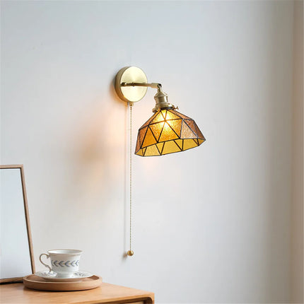 Applique murale LED nordique avec abat-jour verre et cuivre, interrupteur intégré — LZ4X9Q7