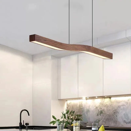 Lustre rétro en bois de noyer avec bande allongée pour loft — LZ4F7Q2