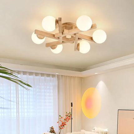 Plafonnier nordique en bois et verre laiteux pour intérieur — LZ4X9T