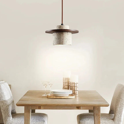 Suspension style japonais led vintage en pierre et bois