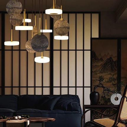 Plafonnier suspension moderne en marbre et bois élégant — LZ4X9T2