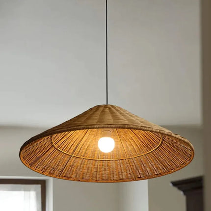 Suspension avec abat-jour rotin tricoté main design minimaliste — LZ4X9T