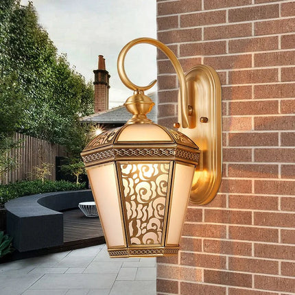 Applique murale vintage en verre et cuivre pour jardin extérieur — LZ4X9P