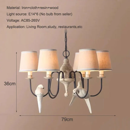 Lustre vintage américain en bois orné d’oiseaux en tissu — LZ4X9M