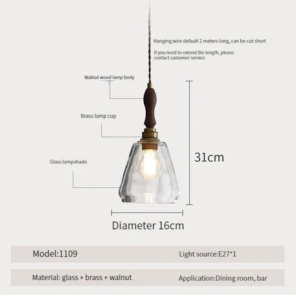 Suspension nordique en bois, verre et laiton au style rustique moderne — LZ4X9B