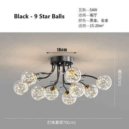 Lustre en verre noir et or avec cristal décoratif étoile — LZ4X9T
