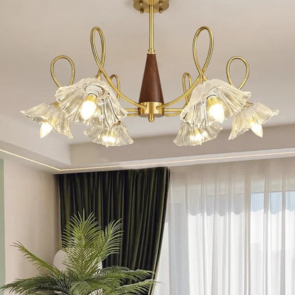 Lustre suspension rétro médiéval en cuivre et bois massif pour intérieur — LZ4X9Q