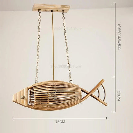 Applique murale rétro en bambou tissé forme poisson pour café et hôtel — LZ4N7Q2