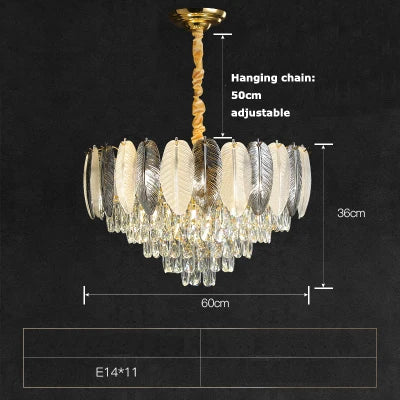 Lustre suspension LED art déco en cristal avec plumes blanches et grises — LZ4X9T2