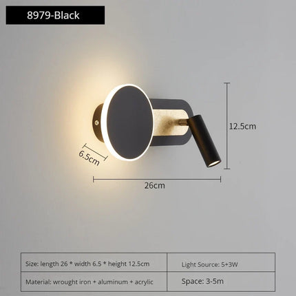applique murale led nordique moderne rotative 350° avec interrupteur