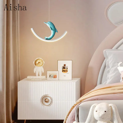 Suspension lumineuse enfant motif dauphin et ours — LZ4X9J