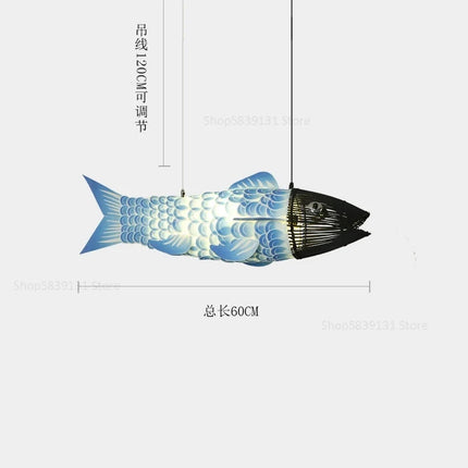 Lustre en bambou style chinois avec motif gros poisson — LZ4T9XQ