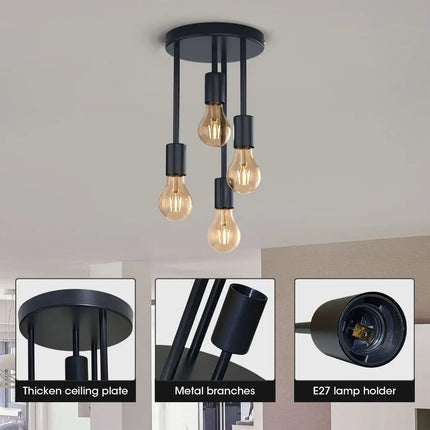 Plafonnier industriel noir à 5 lampes style vintage — LZ4X9J