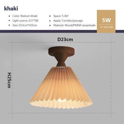 Plafonnier LED moderne en bois avec abat-jour tissu plissé — LZ4X9Q2