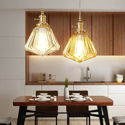 Lustre suspension en verre et cuivre au design minimaliste créatif — LZ4X9V2