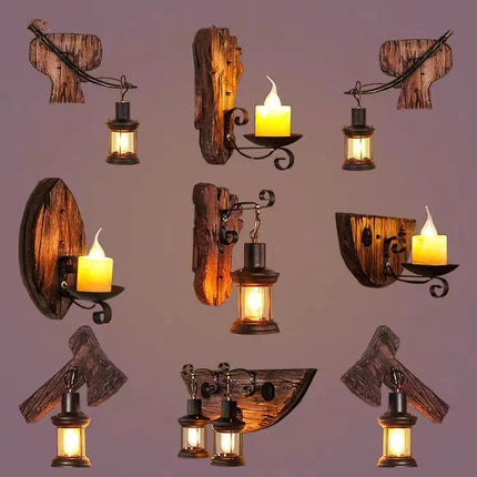 Applique murale vintage en bois avec abat-jour verre et métal — LZ4X9P2