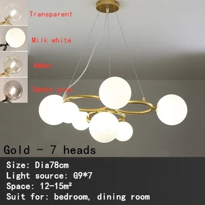 Lustre suspension nordique en verre fumé et doré pour intérieur moderne — LZ4X9P