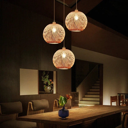 Lustre suspension LED nordique en bambou tissé à la main — LZ4XJ9