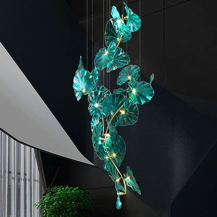 Lustre suspendu artistique à feuilles de verre LED pour hôtel — LZ4T9X