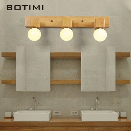 Applique murale triple avec miroir et base bois style nordique pour hôtel — LZ4X9P2