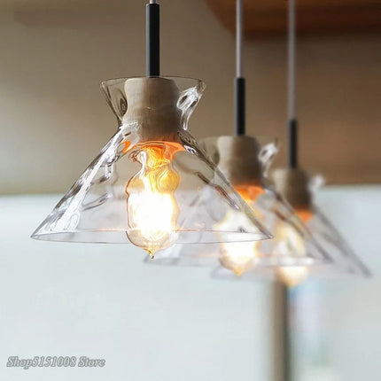 Suspension LED japonaise en bois et verre décoratif — LZ4X9P2