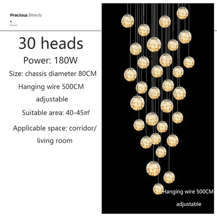 Lustre spirale moderne avec LED et boule de cristal — LZ4X9P