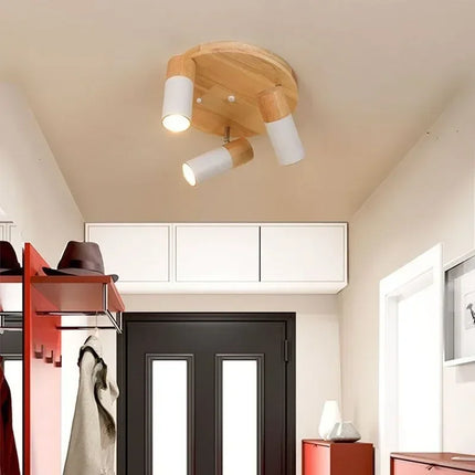 Plafonnier LED rotatif multi-têtes en bois style nordique décoratif — LZ4X9J