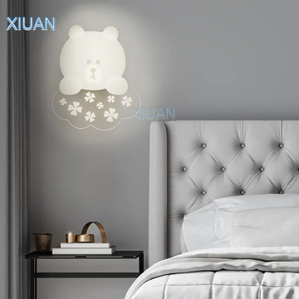 Applique murale enfant ours blanc avec lumière étoile et lune — LZ4X9P