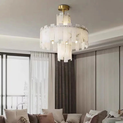 Lustre suspension LED postmoderne en marbre naturel pour villa — LZ4X9J