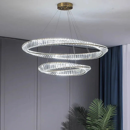 Lustre LED dimmable luxe en cristal K9 anneau irrégulier doré — LZ4X9P