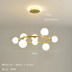 8 lumières-or / Boule de verre blanche / Lumière chaude