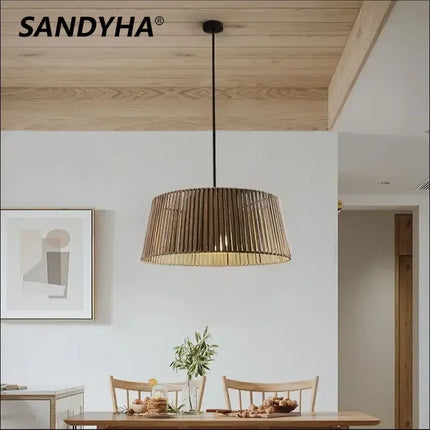 Lustre suspension nordique en corde tissée avec LED — LZ4X9B