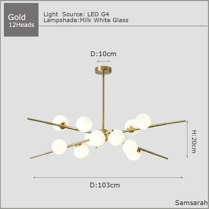 2024Modern Glass Ball LED Chandelier for Living room Dining Room Luminaire Gold/black Pendant Lamp Lustre ,Samsarah Lighting