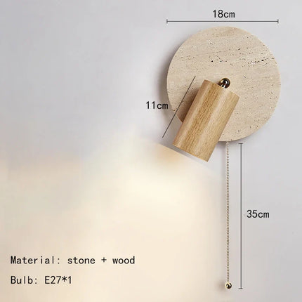 Applique murale en pierre et bois avec ampoule ronde et interrupteur intégré — LZ4M7Q2