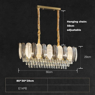Lustre suspension LED art déco en cristal avec plumes blanches et grises — LZ4X9T2