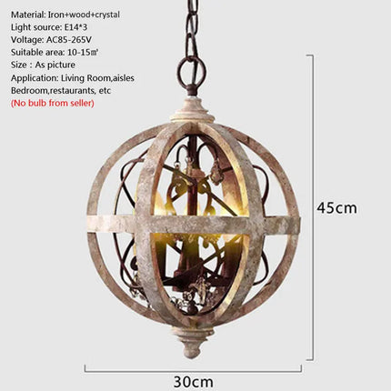 Lustre en bois style campagne américaine avec cristaux décoratifs — LZ4X9P