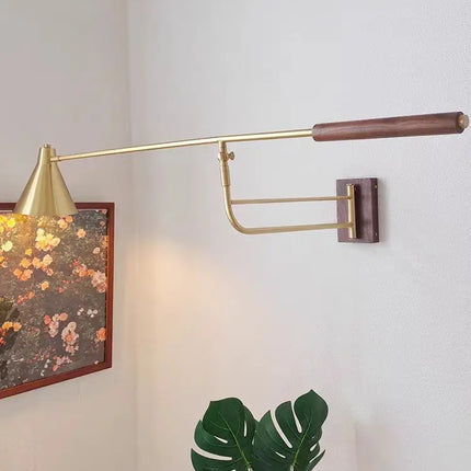 Applique murale télescopique en laiton et noyer style nordique — LZ4Q7M9