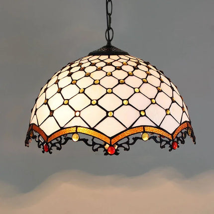 Lustre suspension en verre coloré style Tiffany européen rétro — LZ4G7X2