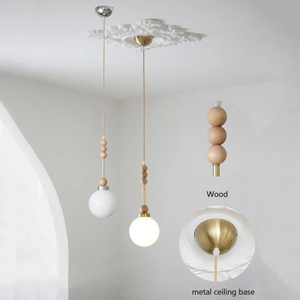 Suspension vintage en verre et bois avec éclairage LED — LZ4X9T