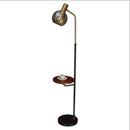 Lampadaire LED moderne verre ambre et base bois marbre E27 — LZ4M9X2