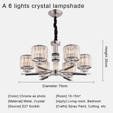 Lustre nordique en cristal avec métal chromé et verre transparent — LZ4X9M